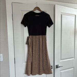 Chic Black and Brown Midi Dress
